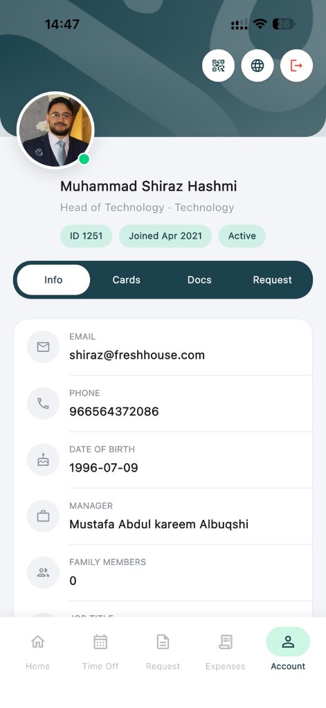Qaws ERP employee profile